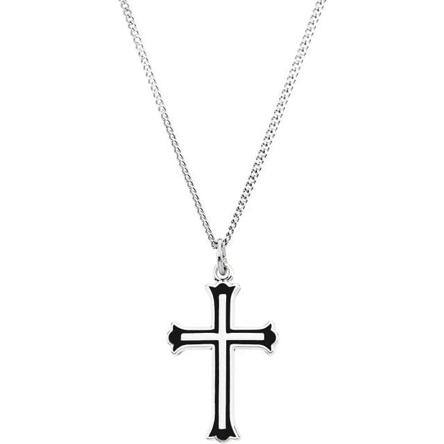 sterling-silver--black-enamel-cross-18"-necklace