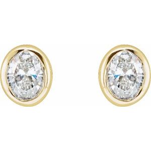 Diamond Oval Bezel-Set Stud Earrings