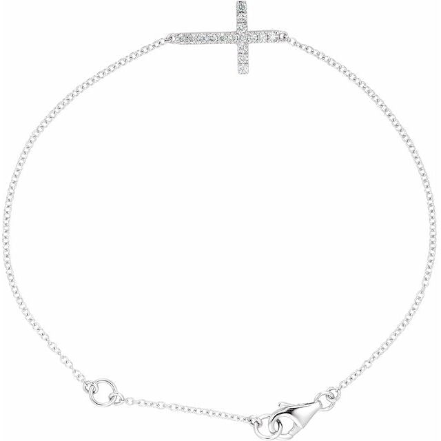 sterling-silver-imitation-cubic-zirconia-sideways-cross-7-8"-bracelet