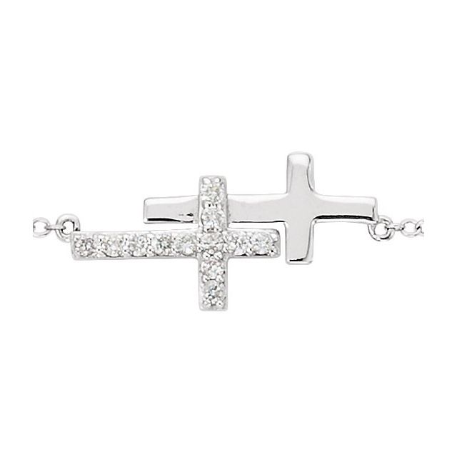 sterling-silver-imitation-cubic-zirconia-double-sideways-cross-16-18"-necklace