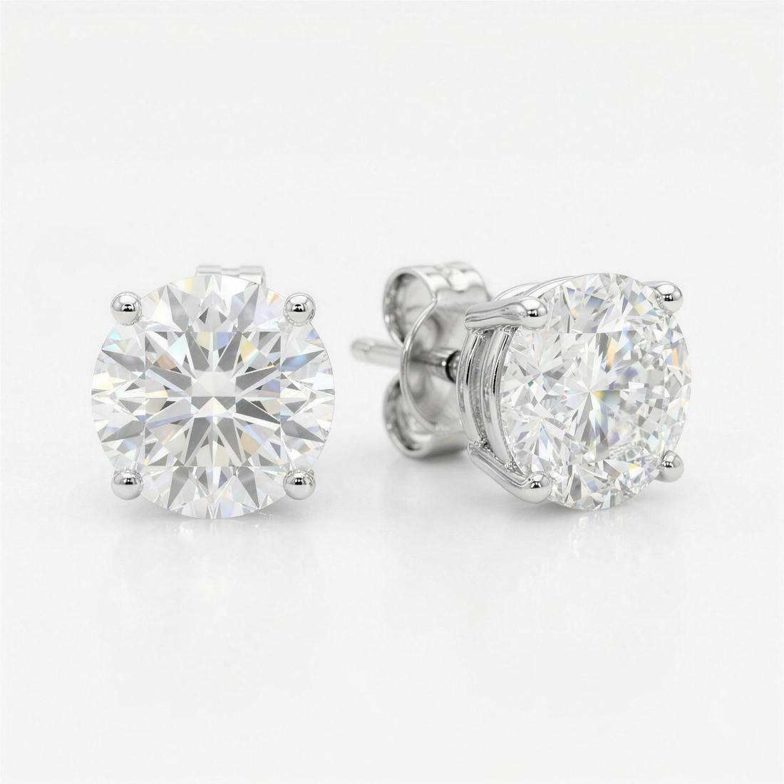 2 ct LG Diamond Basket Studs in 14K White Gold - Pushback