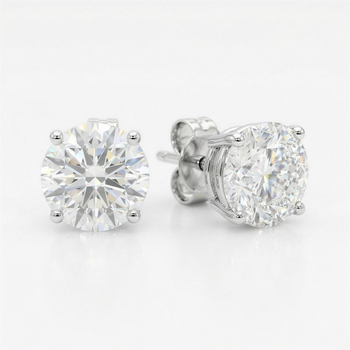 2 ct LG Diamond Basket Studs in 14K White Gold - Pushback