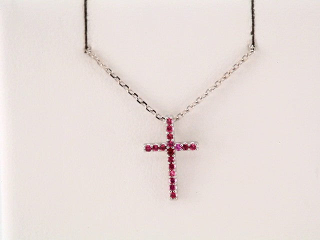14k-white-natural-pink-tourmaline-petite-cross-16"-necklace