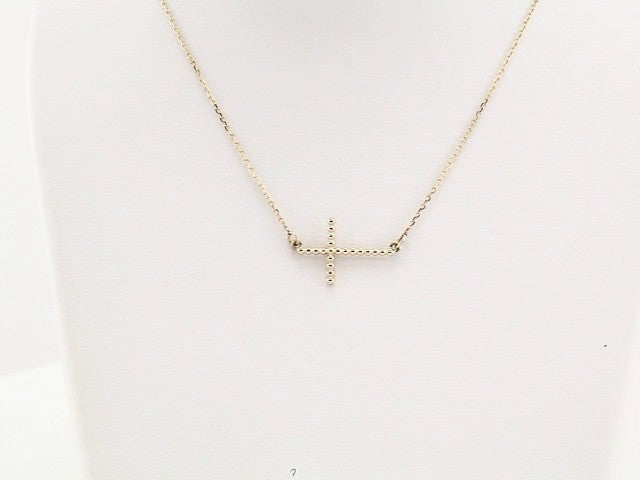 14k-yellow--sideways-beaded-cross-16.5"-necklace