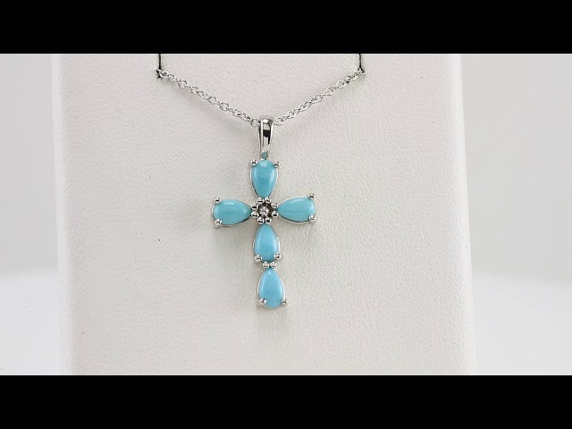 14k-white-natural-turquoise-cabochon-cross-16-18"-necklace
