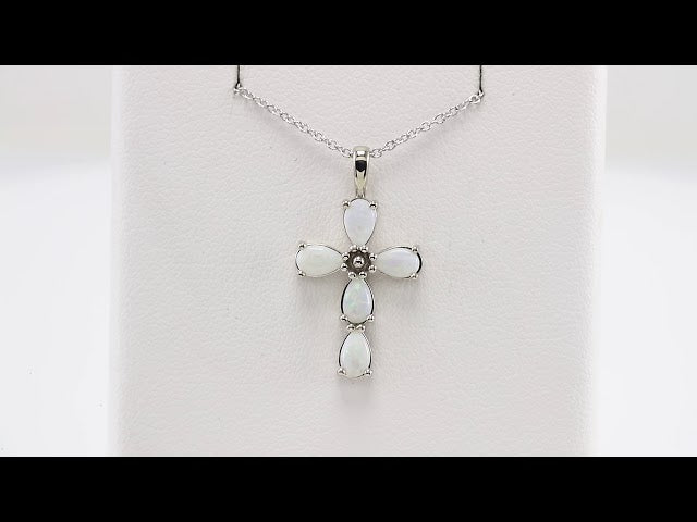 14k-white-natural-white-opal-cabochon-cross-16-18"-necklace