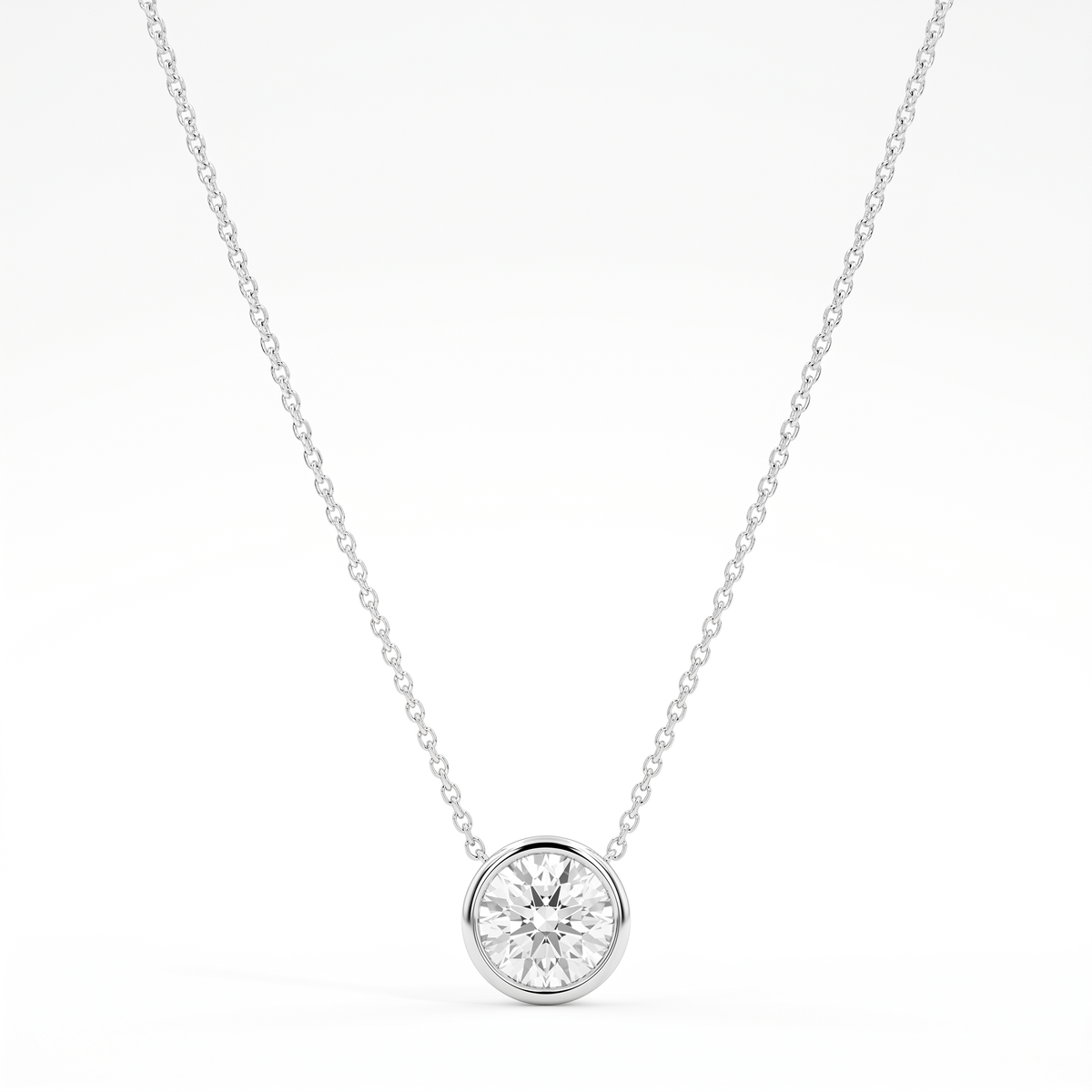 1 ct Lab-Grown Diamond Bezel Solitaire Necklace in 14K White Gold