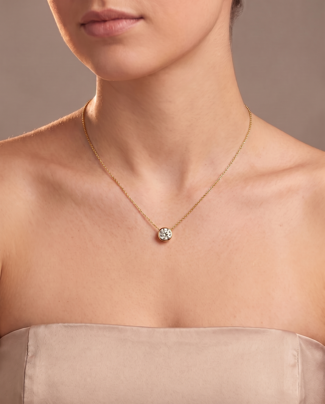 14k Yellow Gold 1.00 CT Solitaire Necklace – on model