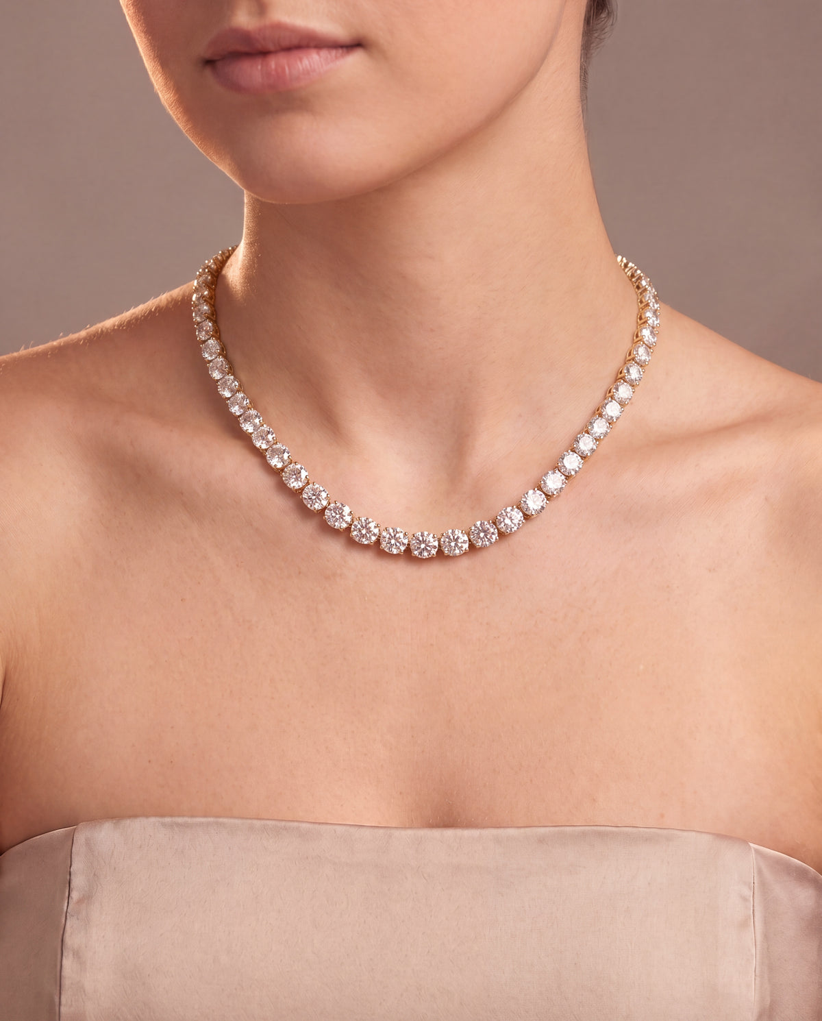 14k Yellow Gold 18CT TW - 17 " Four Prong Lab-Grown Diamond Tennis Necklace – on model