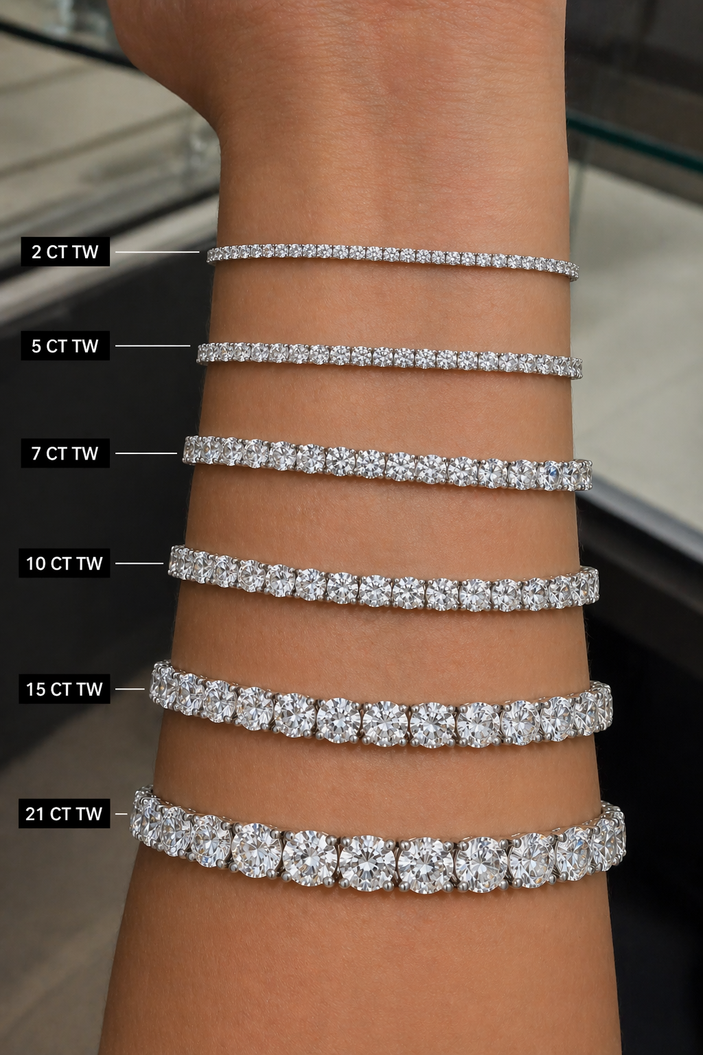 14K Yellow Gold 21CT TW - 7 " Four Prong Lab-Grown Diamond Tennis Bracelet