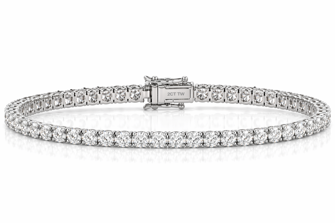 14K White Gold 2CT TW - 7 " Four Prong Lab-Grown Diamond Tennis Bracelet