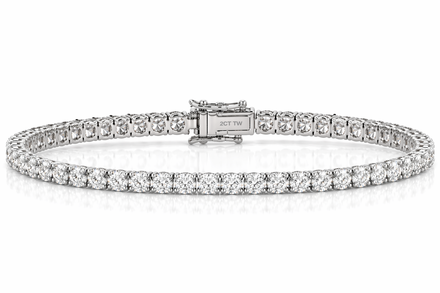 14K White Gold 2CT TW - 7 " Four Prong Lab-Grown Diamond Tennis Bracelet
