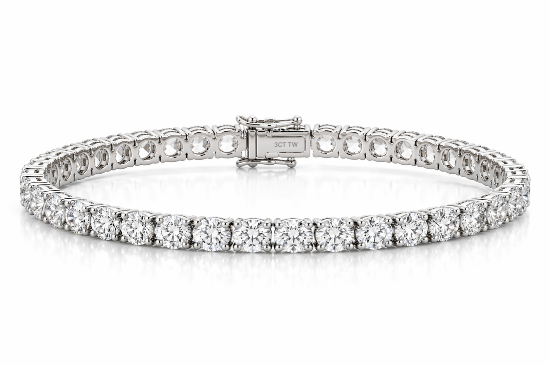 14k White Gold 3CT TW - 7 " Four Prong Lab-Grown Diamond Tennis Bracelet
