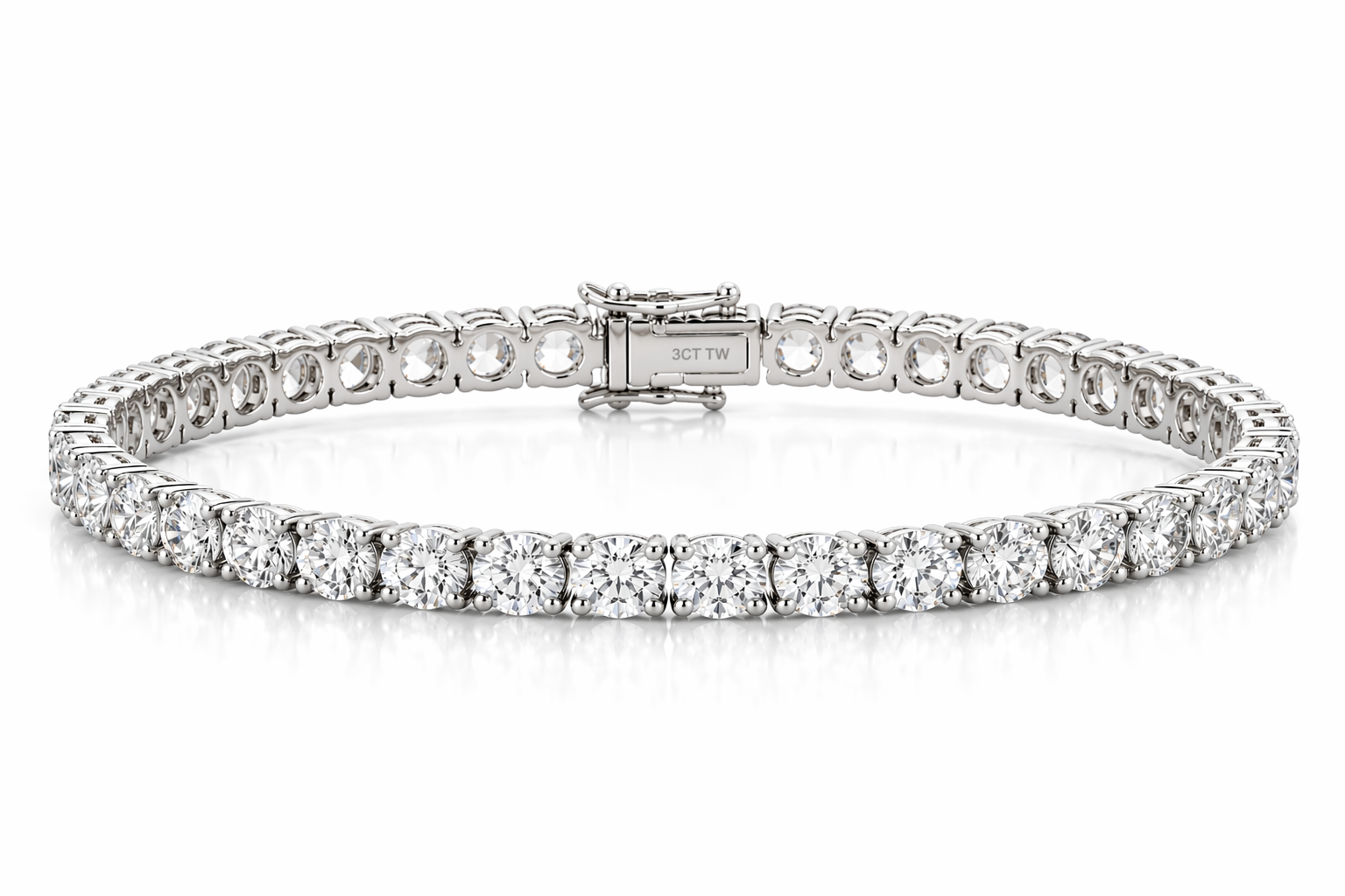 14k White Gold 3CT TW - 7 " Four Prong Lab-Grown Diamond Tennis Bracelet