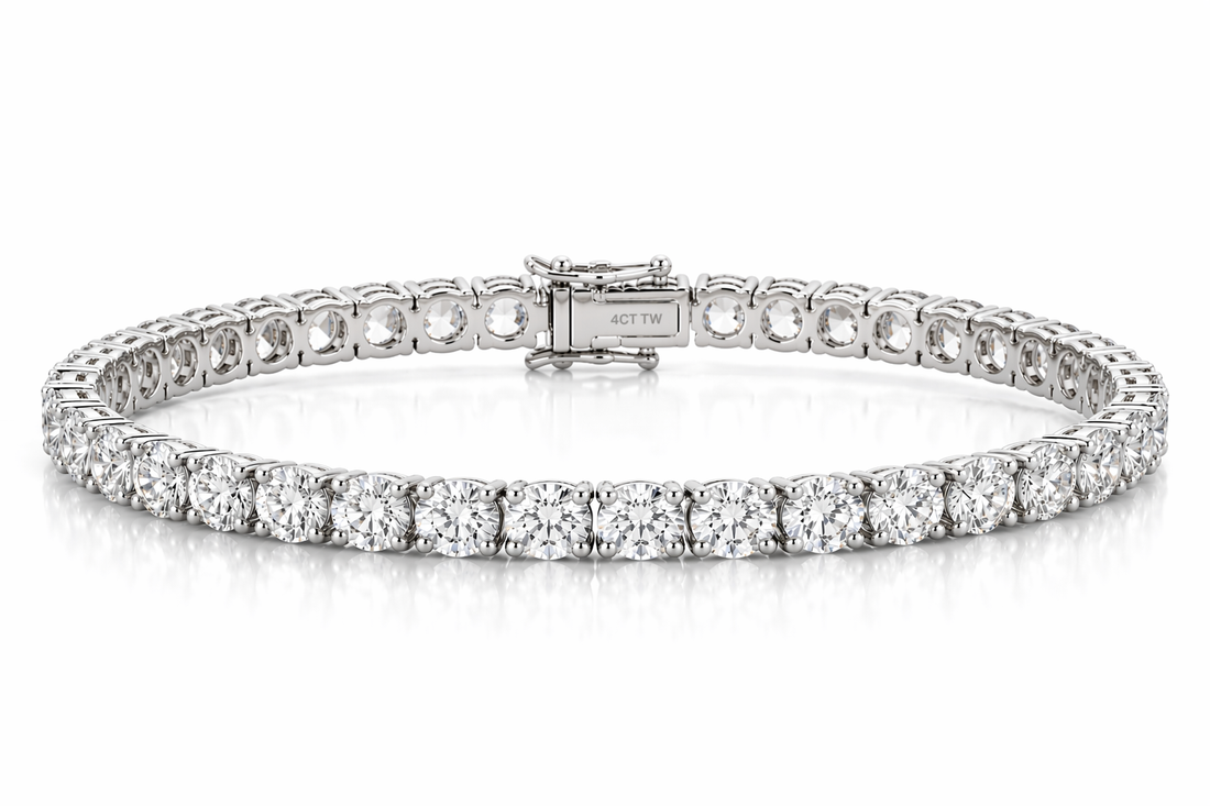 14k White Gold 4CT TW - 7 " Four Prong Lab-Grown Diamond Tennis Bracelet