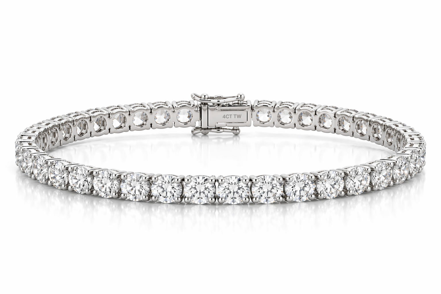 14k White Gold 4CT TW - 7 " Four Prong Lab-Grown Diamond Tennis Bracelet