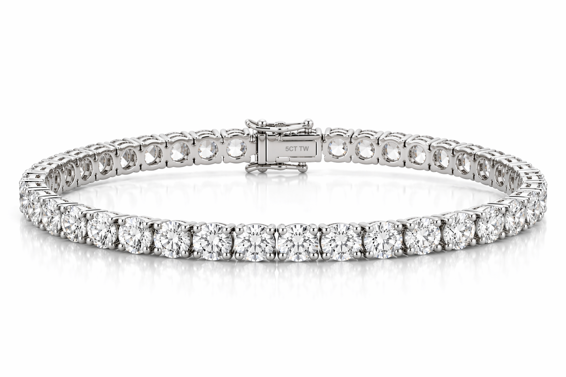 14k White Gold 5CT TW - 7 " Four Prong Lab-Grown Diamond Tennis Bracelet