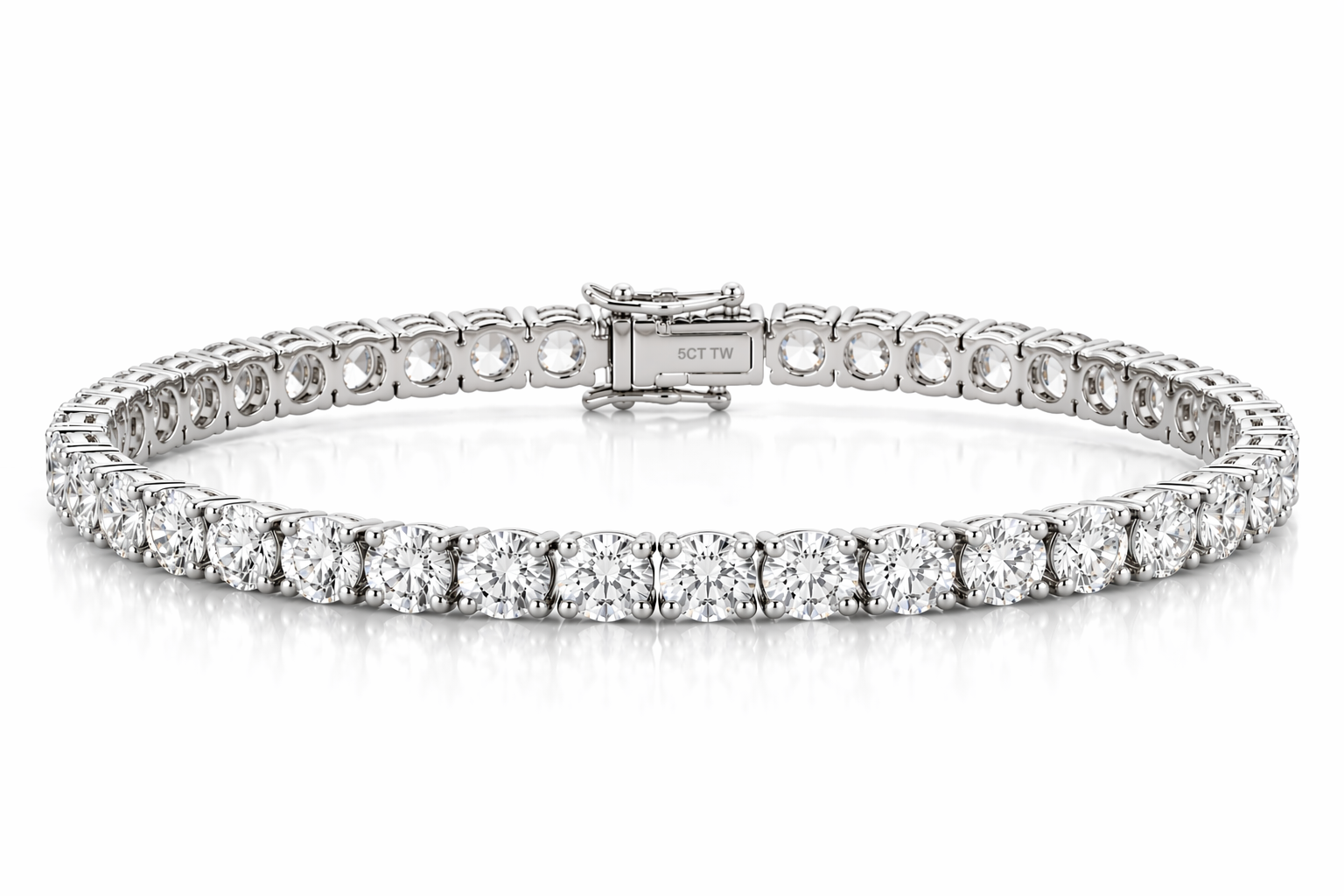 14k White Gold 5CT TW - 7 " Four Prong Lab-Grown Diamond Tennis Bracelet