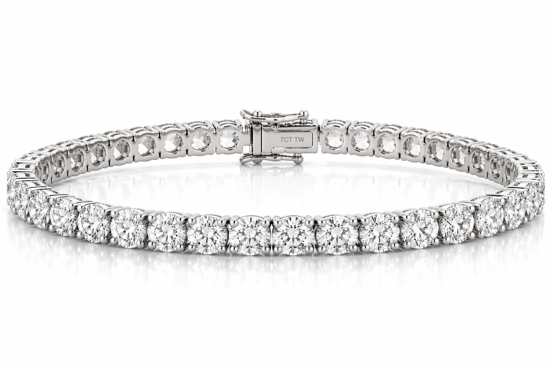 14k White Gold 7CT TW - 7 " Four Prong Lab-Grown Diamond Tennis Bracelet