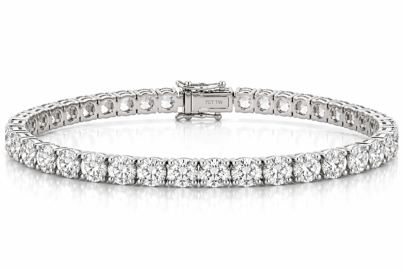 14k White Gold 7CT TW - 7 " Four Prong Lab-Grown Diamond Tennis Bracelet