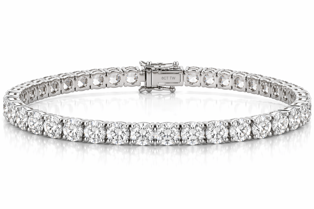 14k White Gold 8CT TW - 7 " Four Prong Lab-Grown Diamond Tennis Bracelet
