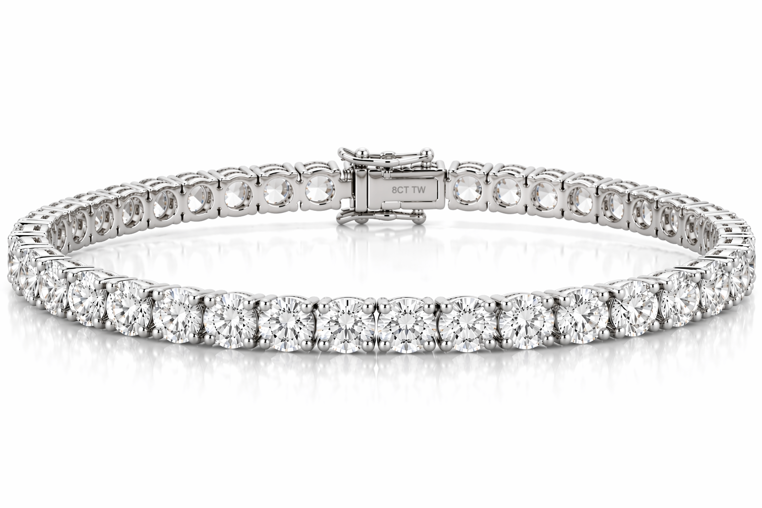 14k White Gold 8CT TW - 7 " Four Prong Lab-Grown Diamond Tennis Bracelet