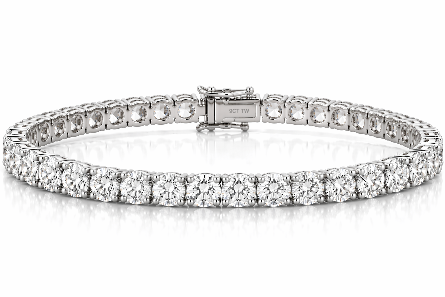 14k White Gold 9CT TW - 7 " Four Prong Lab-Grown Diamond Tennis Bracelet