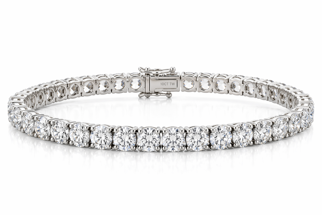 14K Yellow Gold 10CT TW - 7 " Four Prong Lab-Grown Diamond Tennis Bracelet