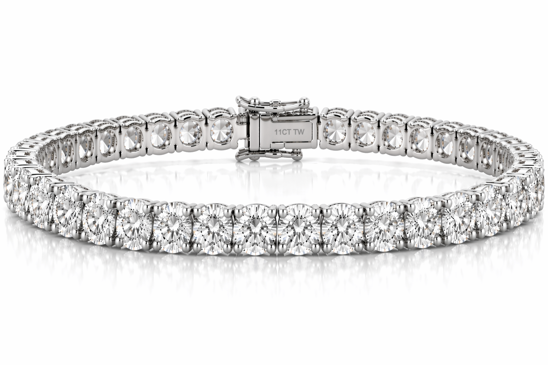 14k Yellow Gold 11CT TW - 7 " Four Prong Lab-Grown Diamond Tennis Bracelet