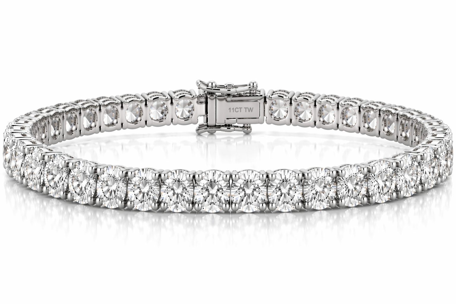 14k White Gold 11CT TW - 7 " Four Prong Lab-Grown Diamond Tennis Bracelet
