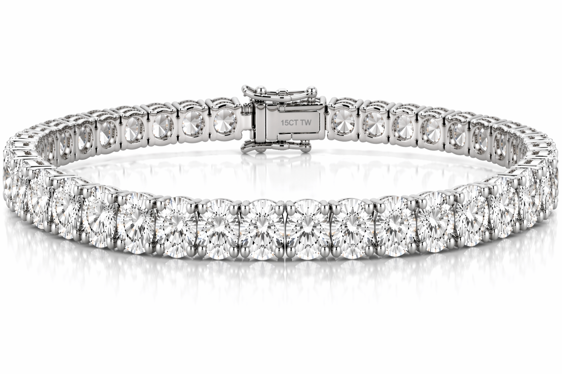 14k Yellow Gold 15CT TW - 7 " Four Prong Lab-Grown Diamond Tennis Bracelet