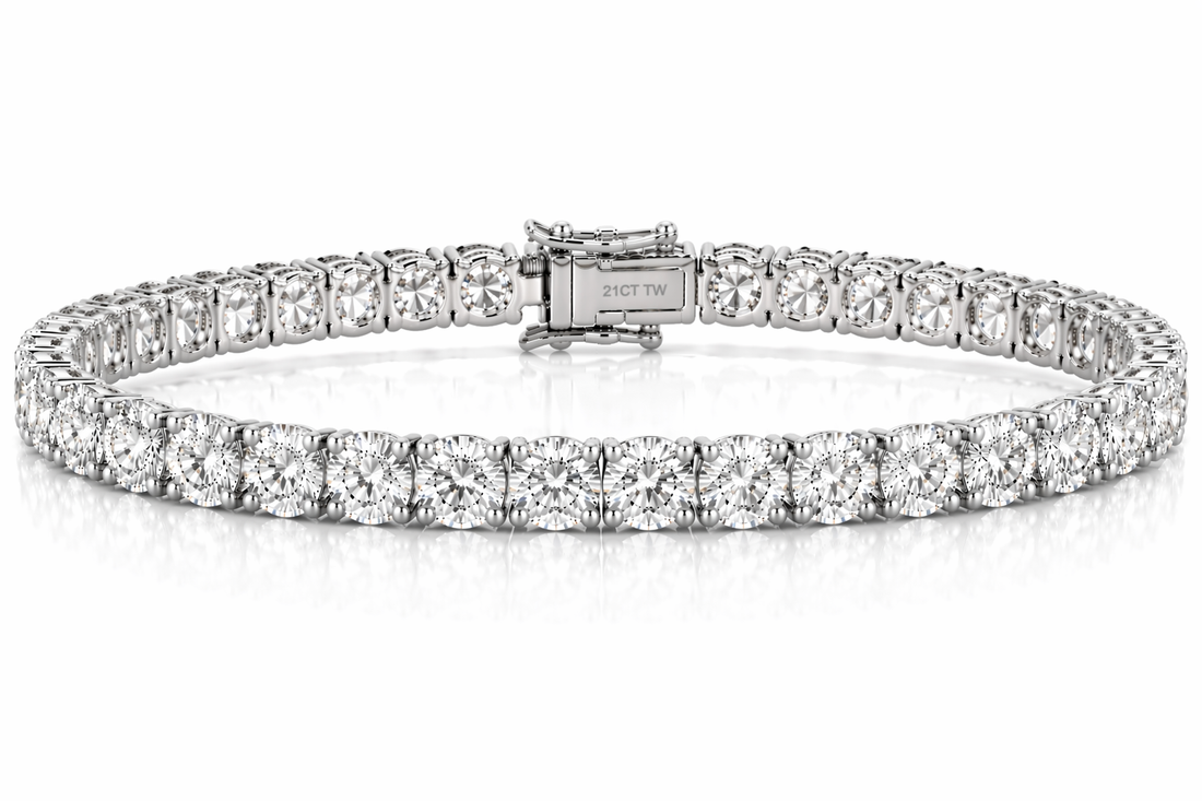 14K Yellow Gold 21CT TW - 7 " Four Prong Lab-Grown Diamond Tennis Bracelet