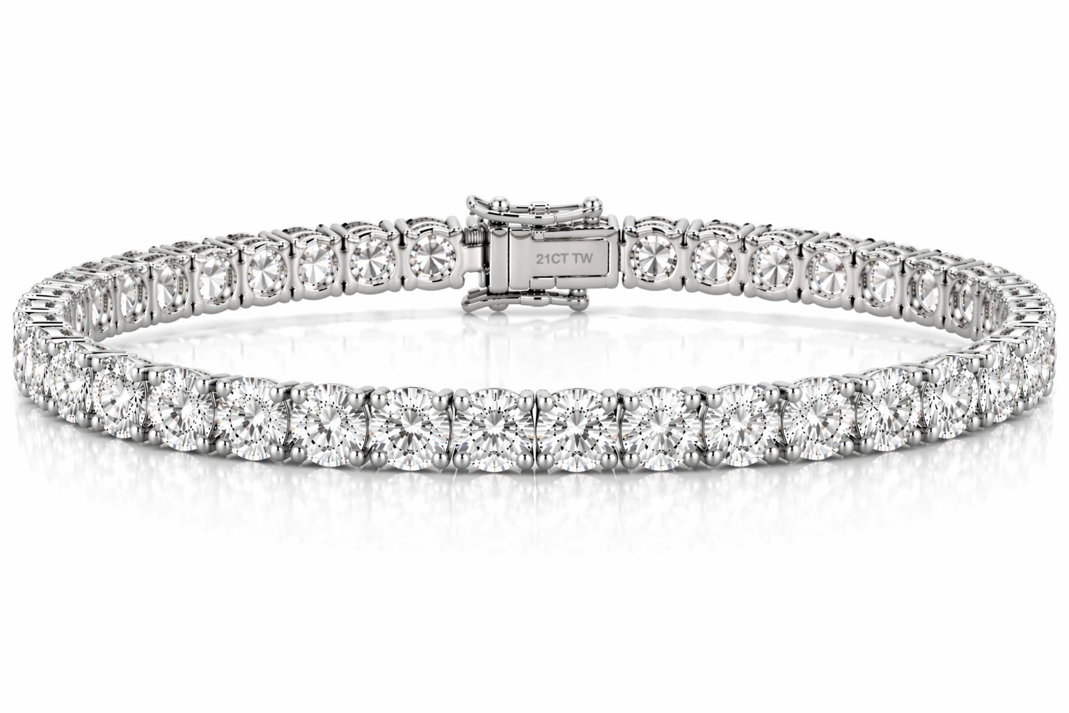 14K Yellow Gold 21CT TW - 7 " Four Prong Lab-Grown Diamond Tennis Bracelet